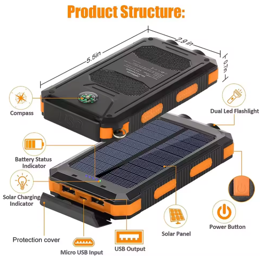 Campsety Solar Power Bank with Flashlight