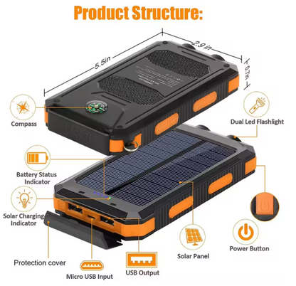 Campsety Solar Power Bank with Flashlight